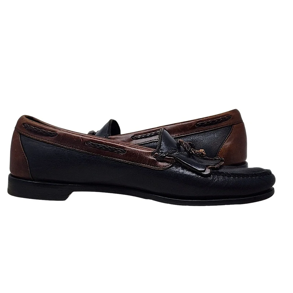Johnston & Murphy Kiltie Loafers 11 D Mens Black Brown Tassel Leather Moc Toe